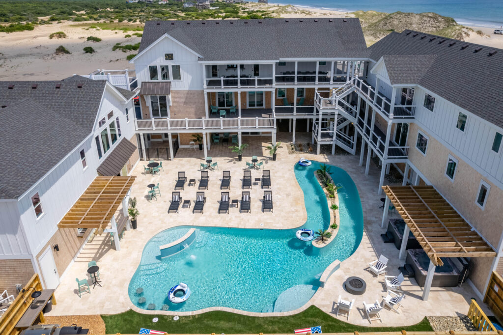 aerial view of Hill Runner exterior and pool